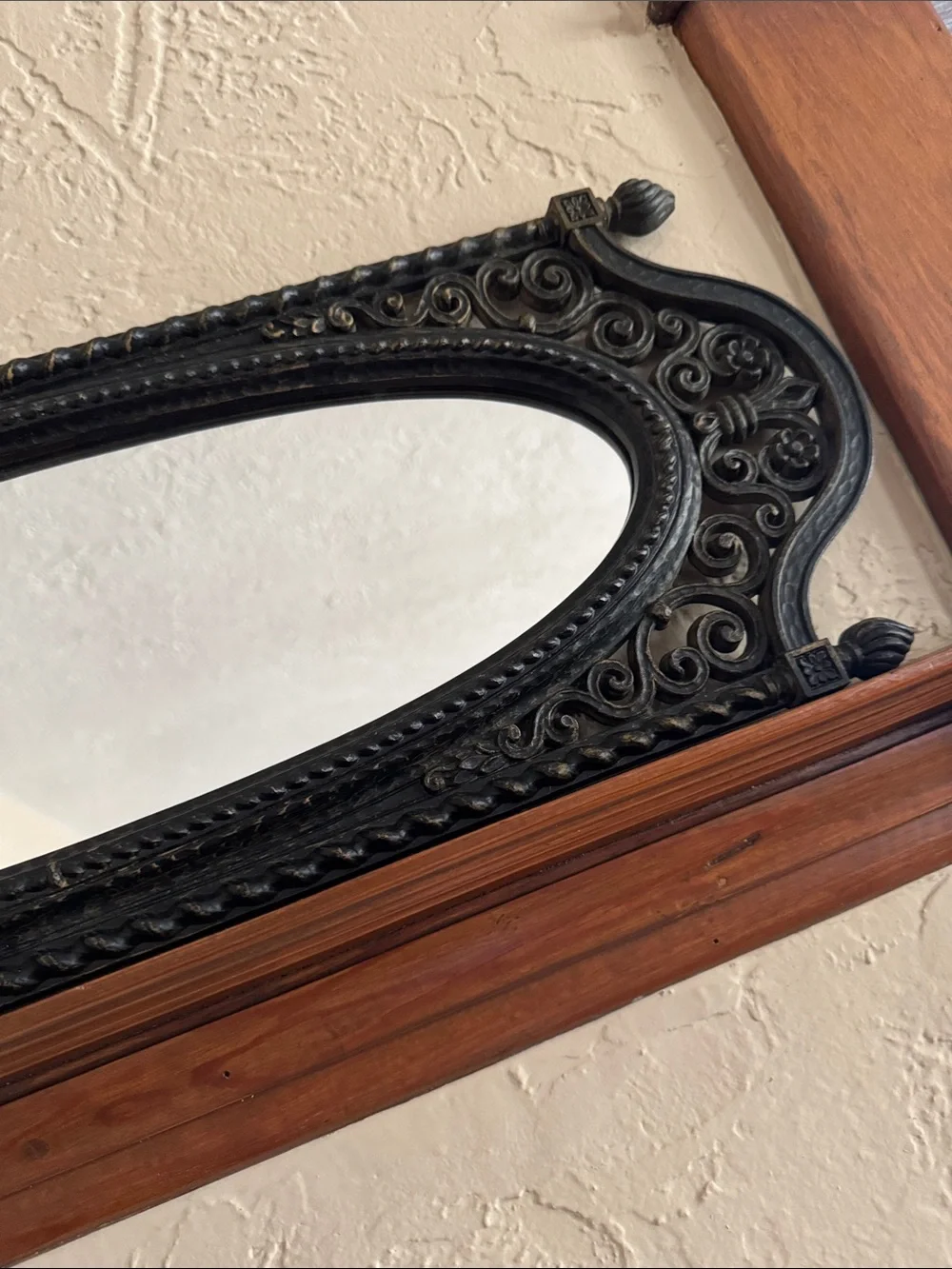Vintage Homco Ornate Oval Mirror with Black & Gold Frame